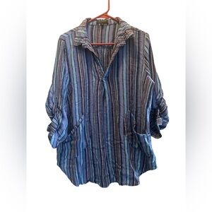 For Cynthia Blue Striped Linen Shirt